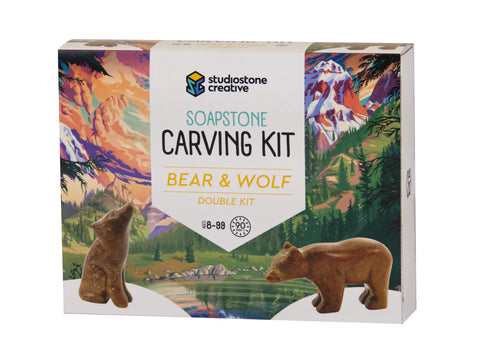 BEAR & WOLF DOUBLE SOAPSTONE CARVING KIT