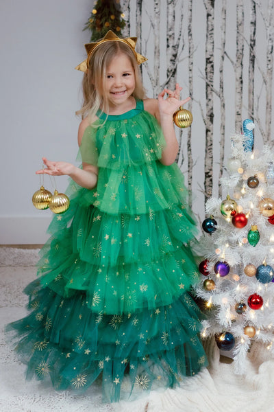 CHRISTMAS TREE DRESS WITH HEADPIECE SIZE 5-6